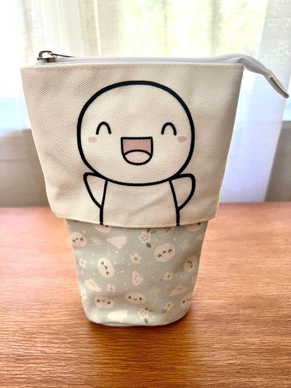 NEW TCMC The Coffee Monsterz Co Standing Pen Pencil Pouch Light Blue Emotis